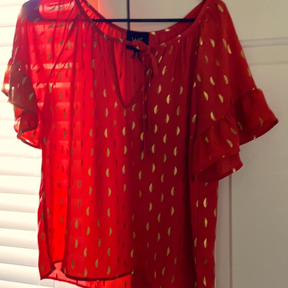 Salmon color top with golden specs